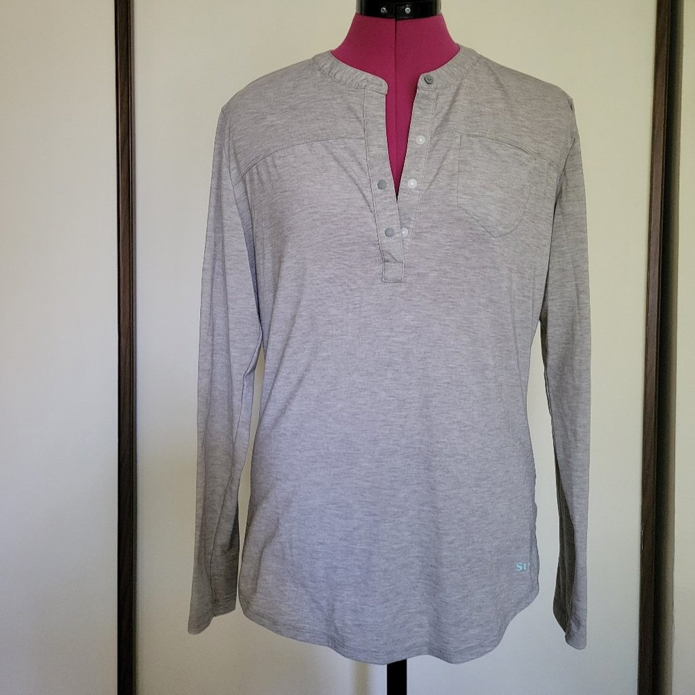 Women's Simms Medium Heather Grey UV Fishing Shirt - M Long Sleeve Henley